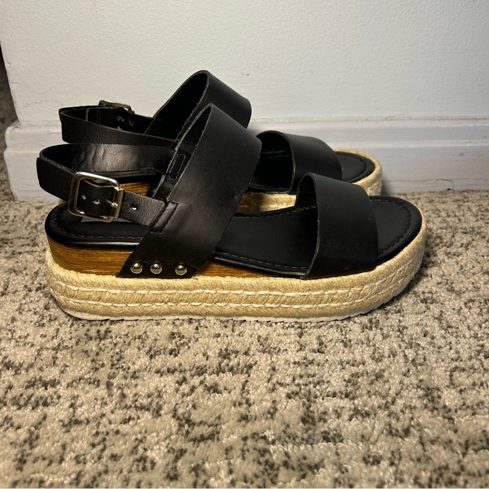 Steve Madden Catia Black Adjustable Strappy Platform Espadrille Sandals Size 6.5